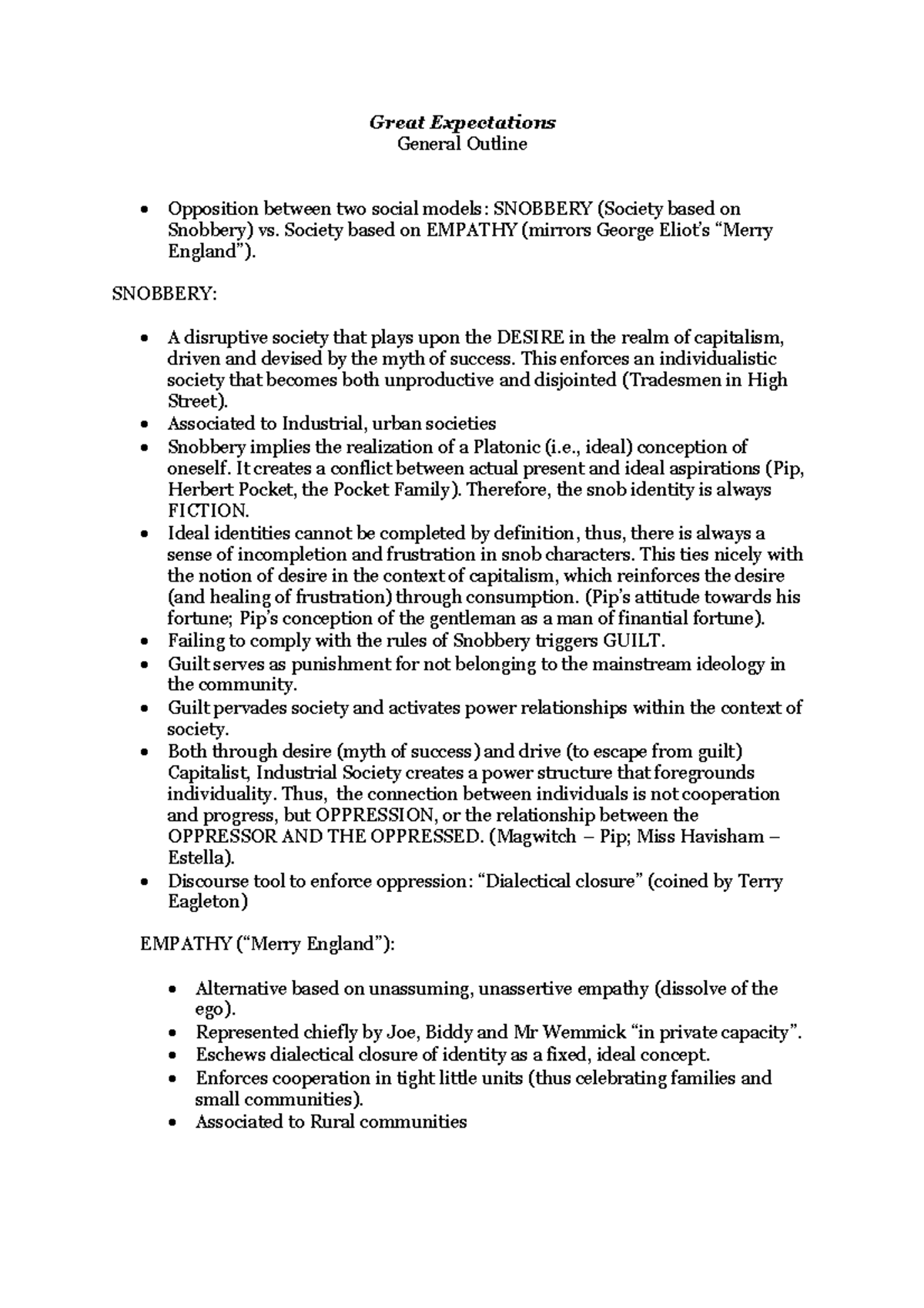 Great Expectations - General Outline - Great Expectations General ...