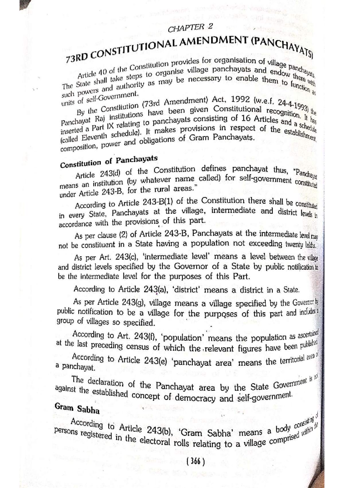 73RD CONSTITUTIONAL AMENDMENT: LECTURE NOTES ON PANCHAYATS - Studocu
