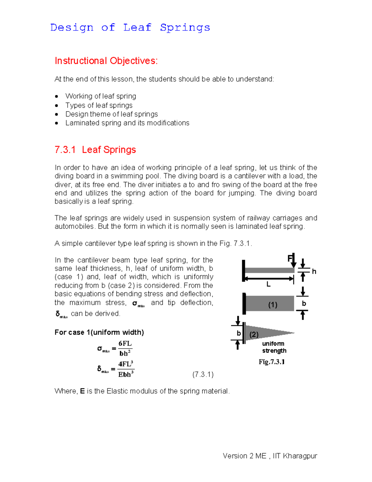 Design of Leaf Springs - ME Course Practice Notes - Studocu