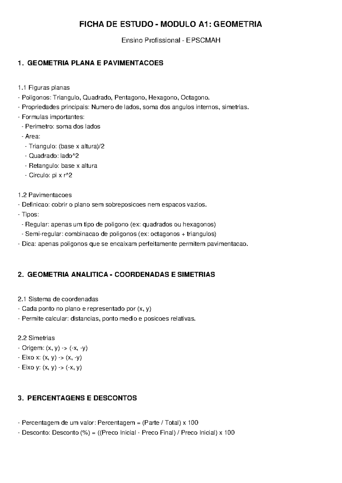 Ficha de Estudo - Módulo A1: Geometria Completa e Aplicações - Studocu