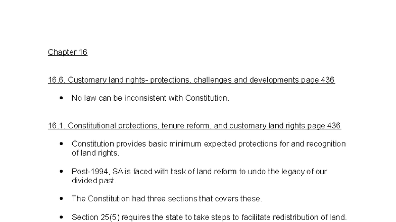 Customary Land Rights and Protections: Chapter 16 Overview - Studocu