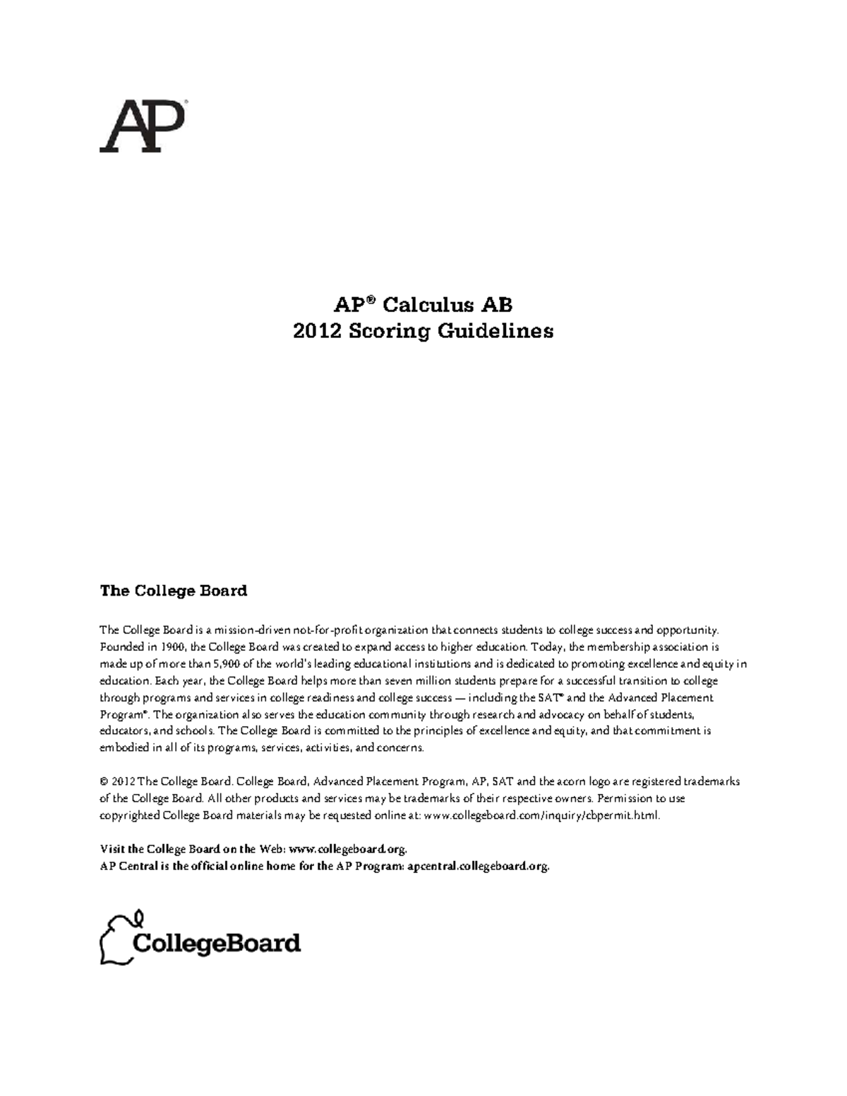 2012 AP Calculus AB Scoring Guidelines and Explanations - Studocu