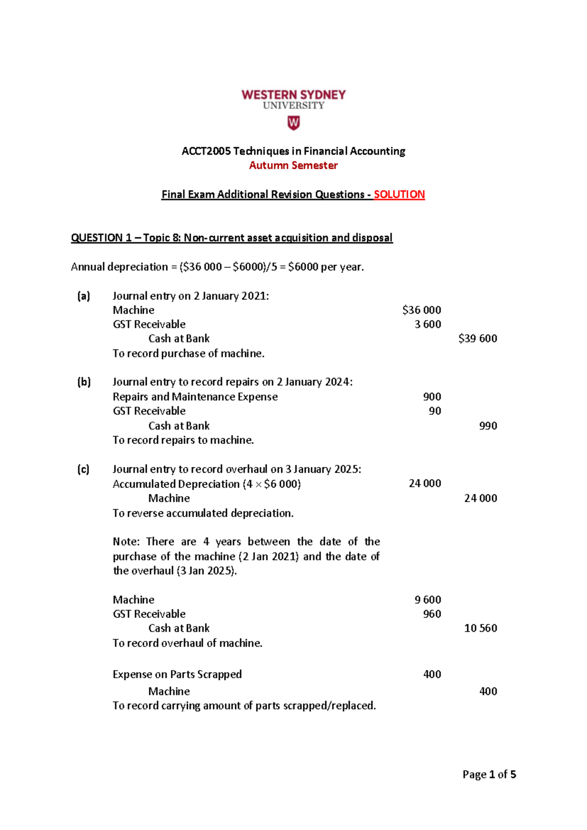 ACCT2005 Final Exam Additional Revision Questions & Solutions - Studocu