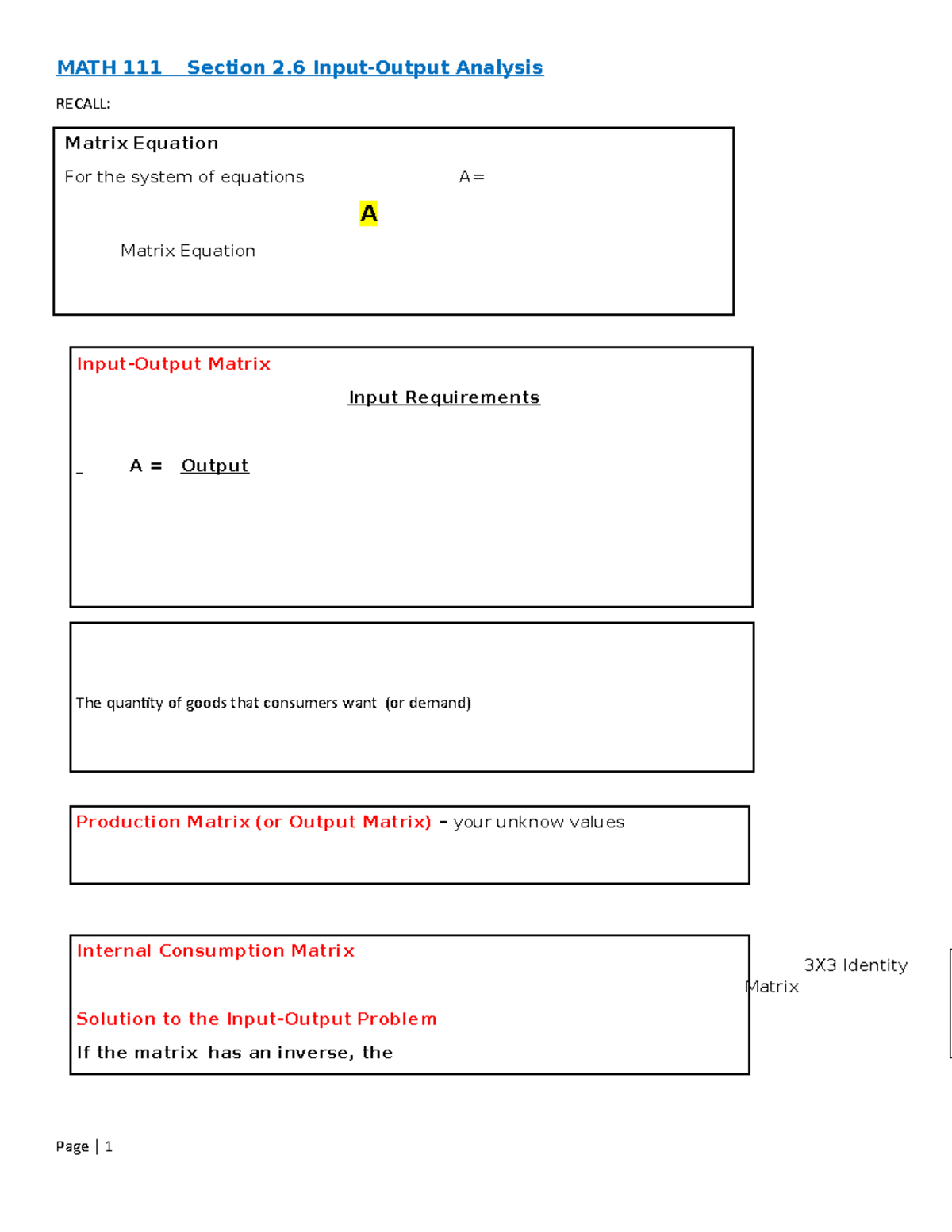 2.6 Input-Output Analysis - MATH 111 Section 2 Input-Output Analysis ...