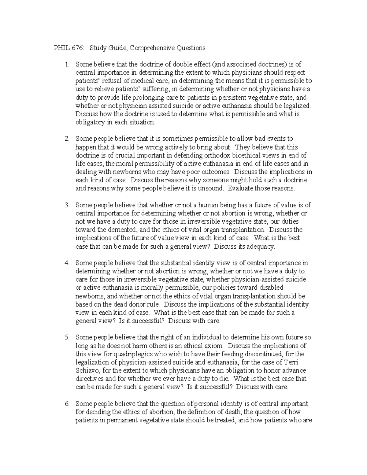PHIL 676: Final Exam Study Guide on Ethical Doctrines - Studocu