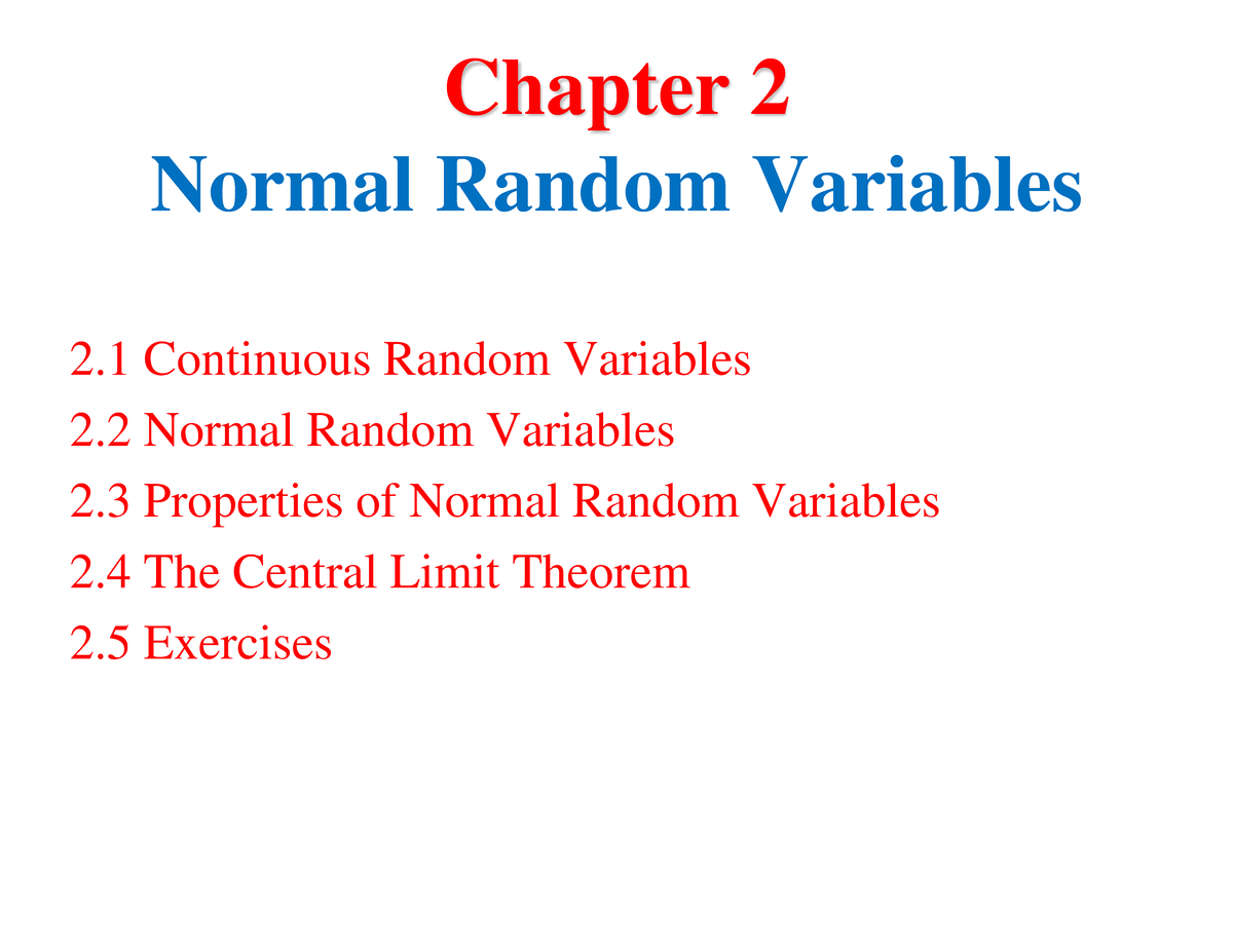 Chapter 2: Concepts and Properties of Normal Random Variables - Studocu