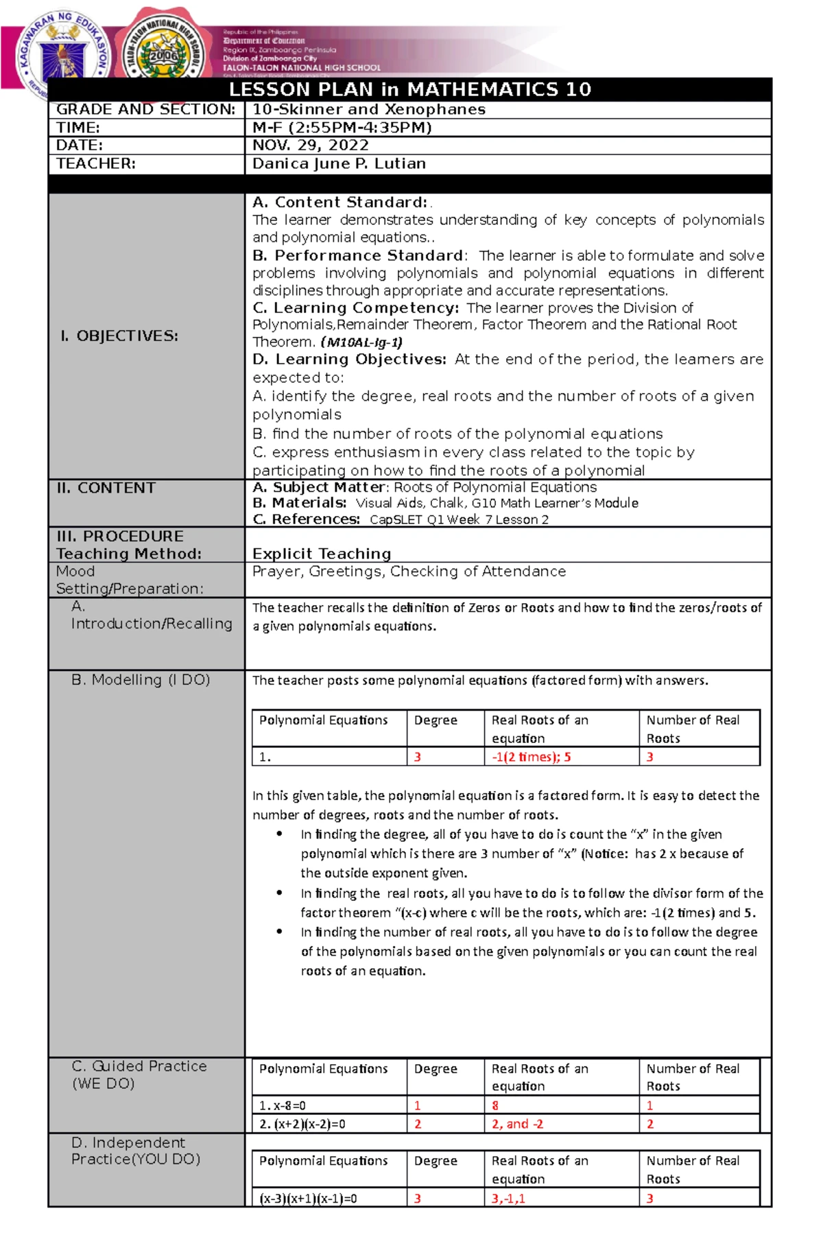 DLP-January 6, 2022- math 10 - LESSON PLAN in MATHEMATICS 10 GRADE AND ...