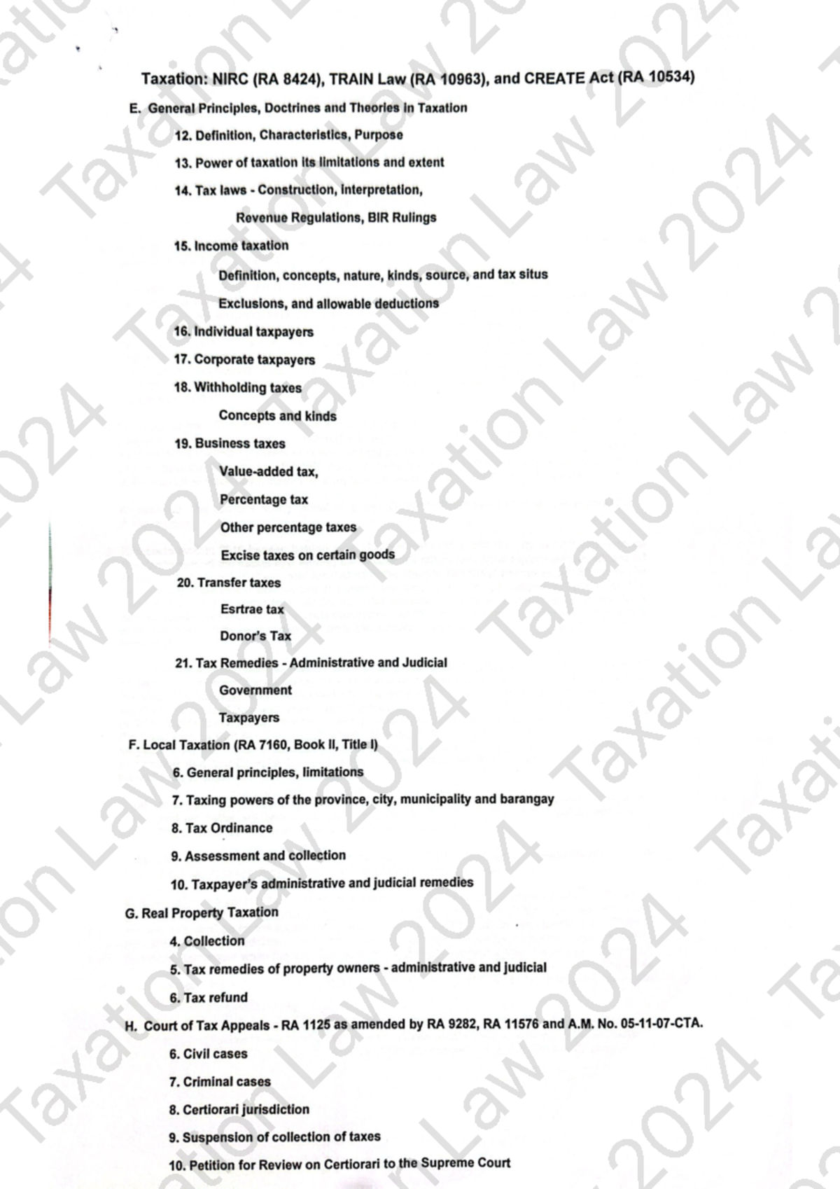 Taxation Law 20: Study Guide for Atty. Virginia Lim's Class - Studocu