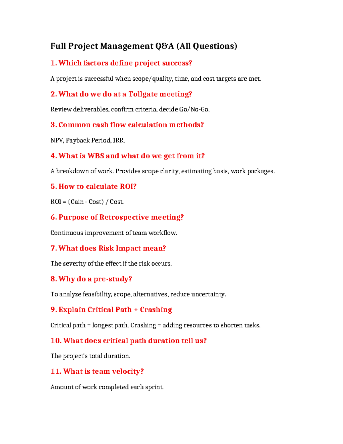 Full Project Management QA (All Questions & Answers) - Studocu