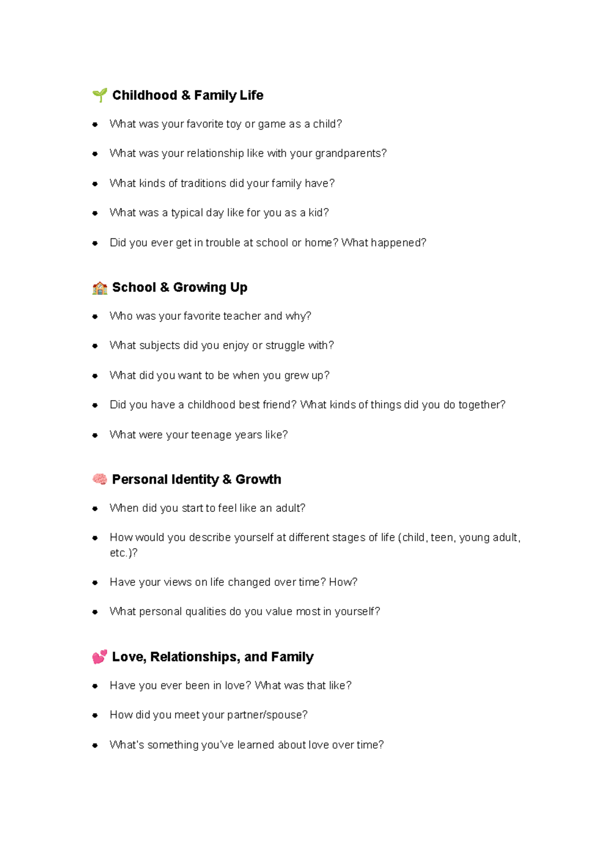 Self and Society Interview Questions Scaffold: Exploring Childhood to ...