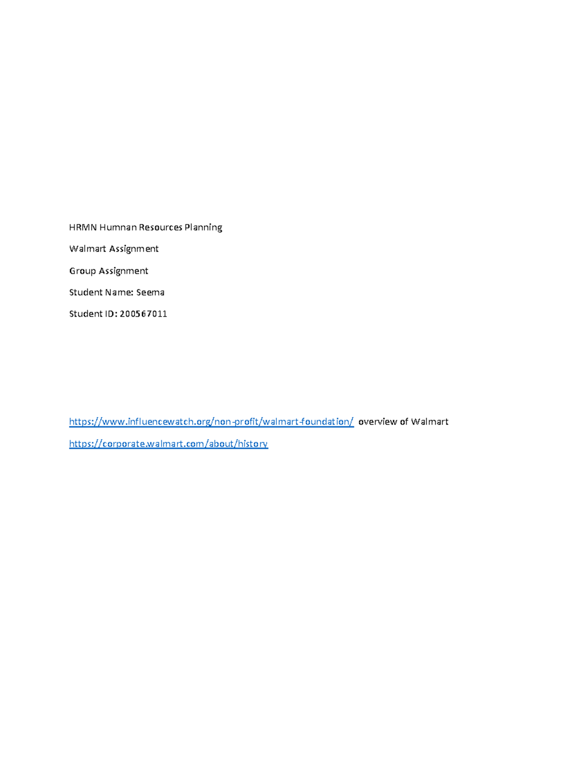 Walmart Assignment - HRMN Humnan Resources Planning Walmart Assignment ...