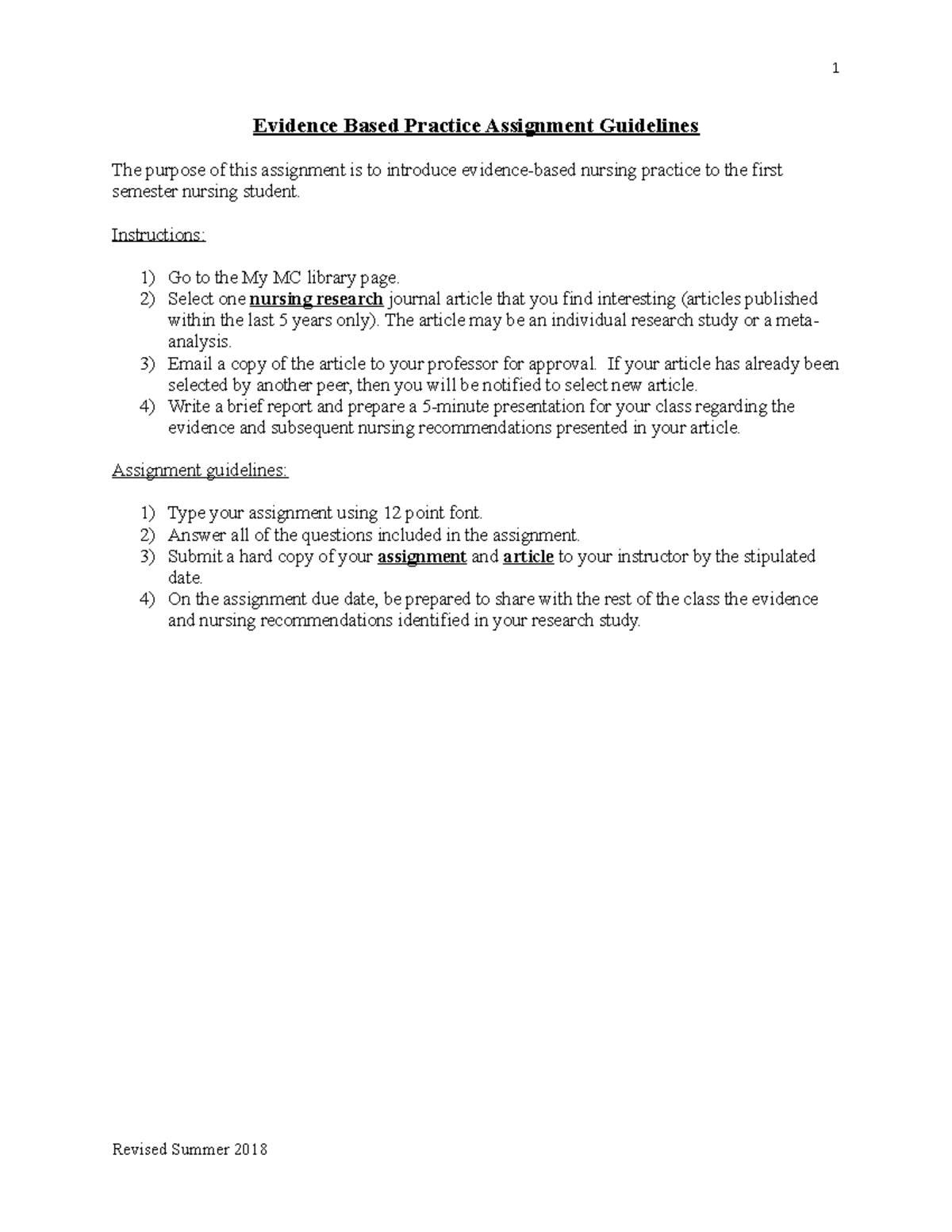 Evidence-Based Practice Assignment Guidelines & Grading Rubric - Studocu