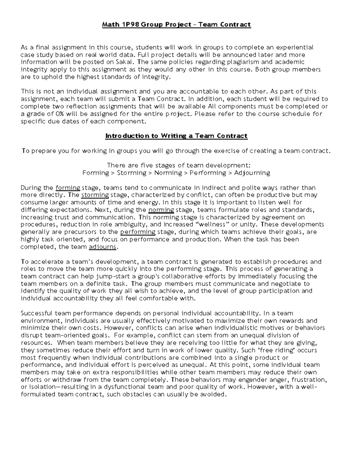 Team Contract - Math 1P98 Group Project – Team Contract As a final ...
