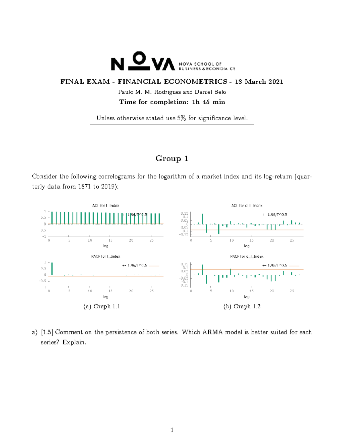 Financial Econometrics 2021 Final Exam - Nova SBE Details - Studocu