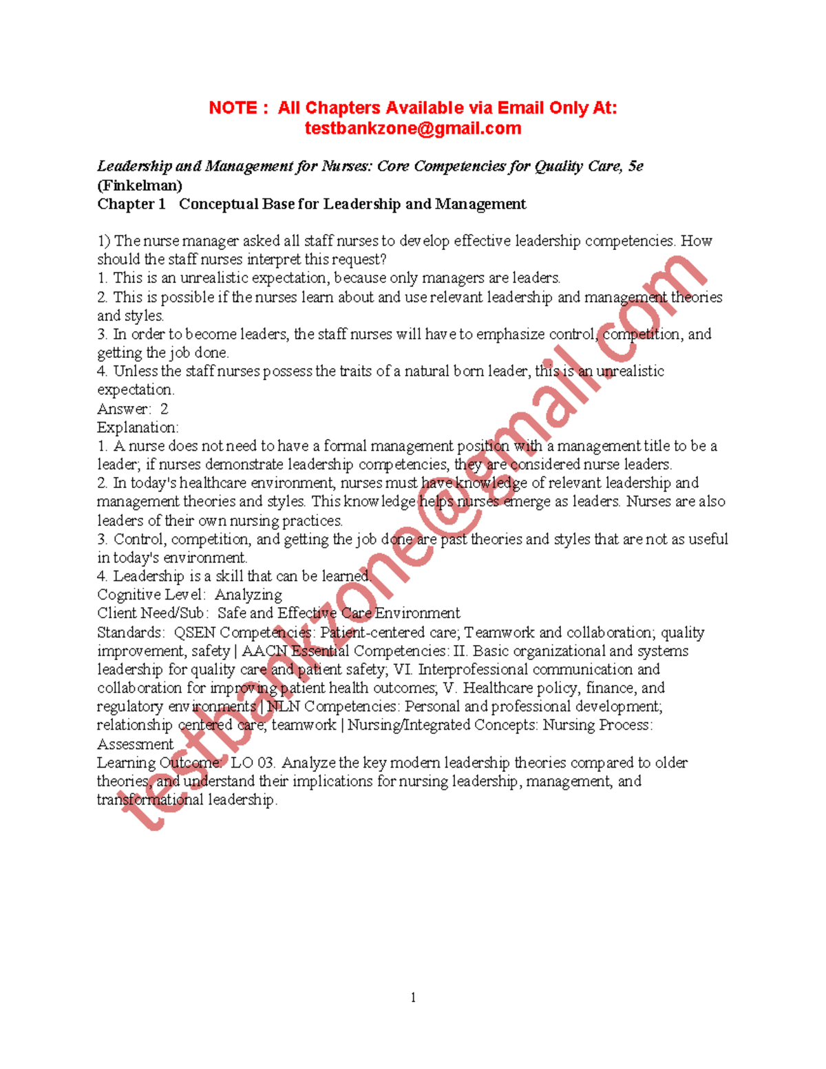 Solutions and Test Bank For Leadership and Management for Nurses Core ...