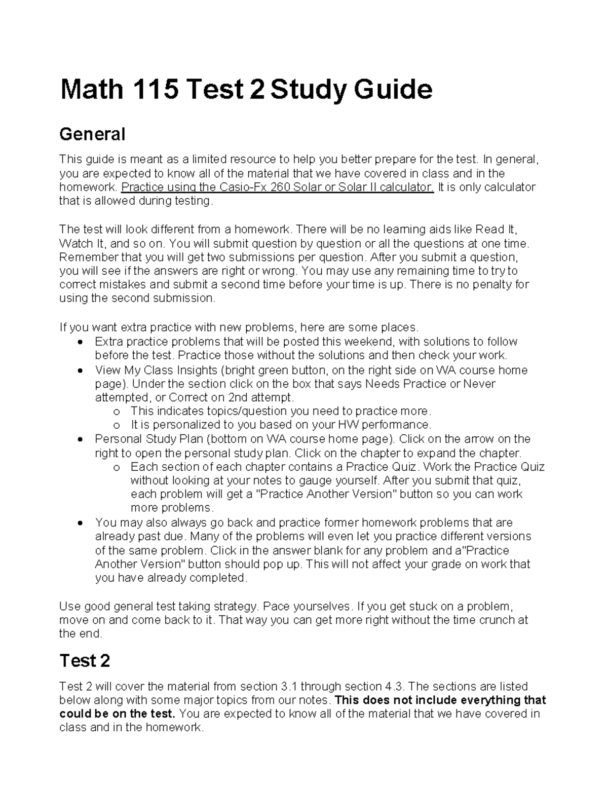 Math 115 Test 2 Study Guide: Key Topics and Strategies - Studocu
