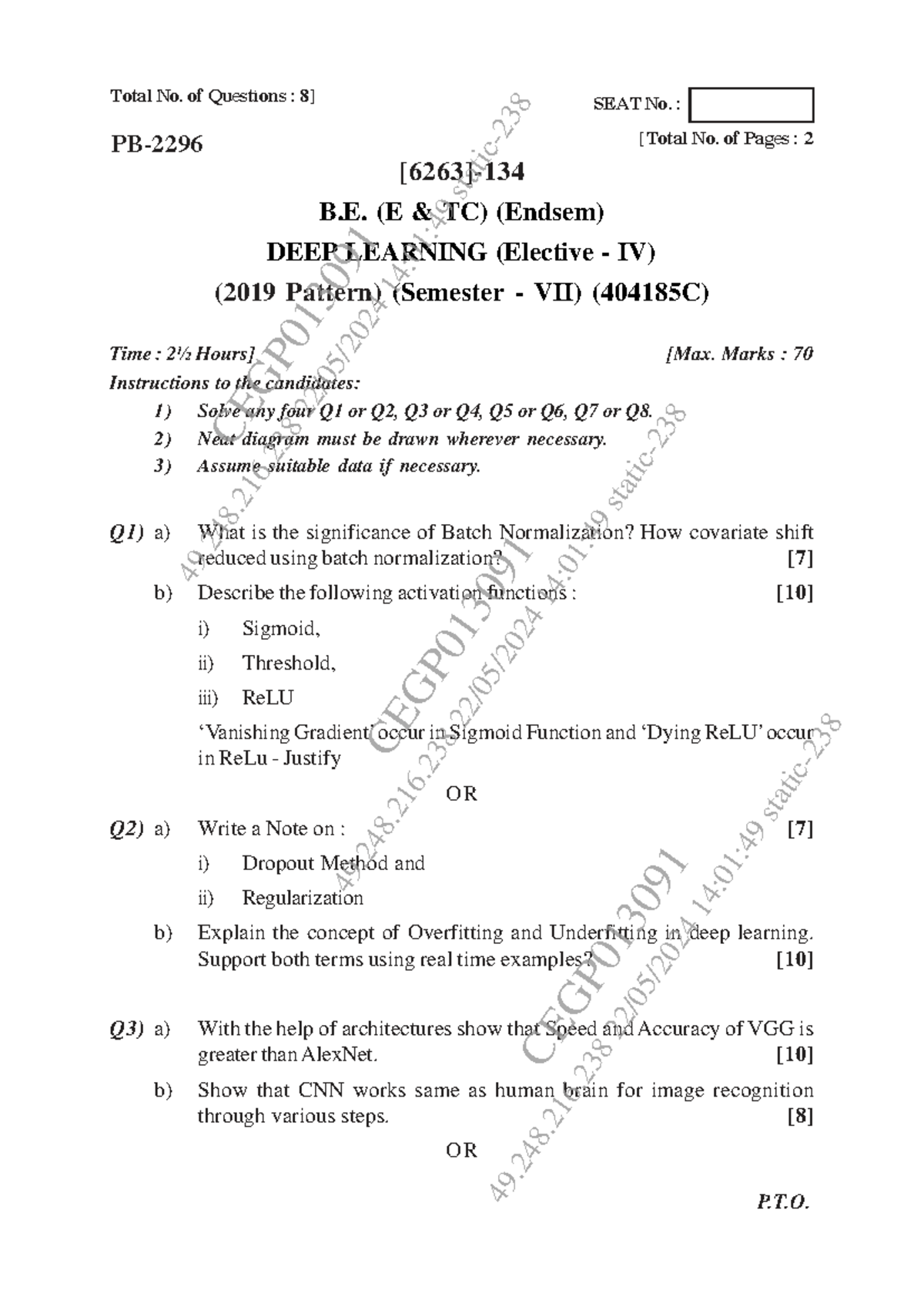 B.E. (E TC) (Endsem) Deep Learning Previous Year Questions (404185C ...