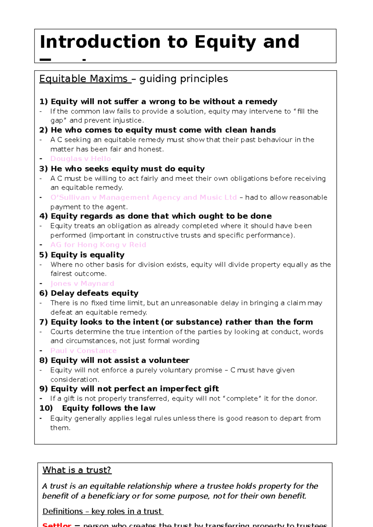 Equity and Trusts: Key Equitable Maxims Explained - Studocu
