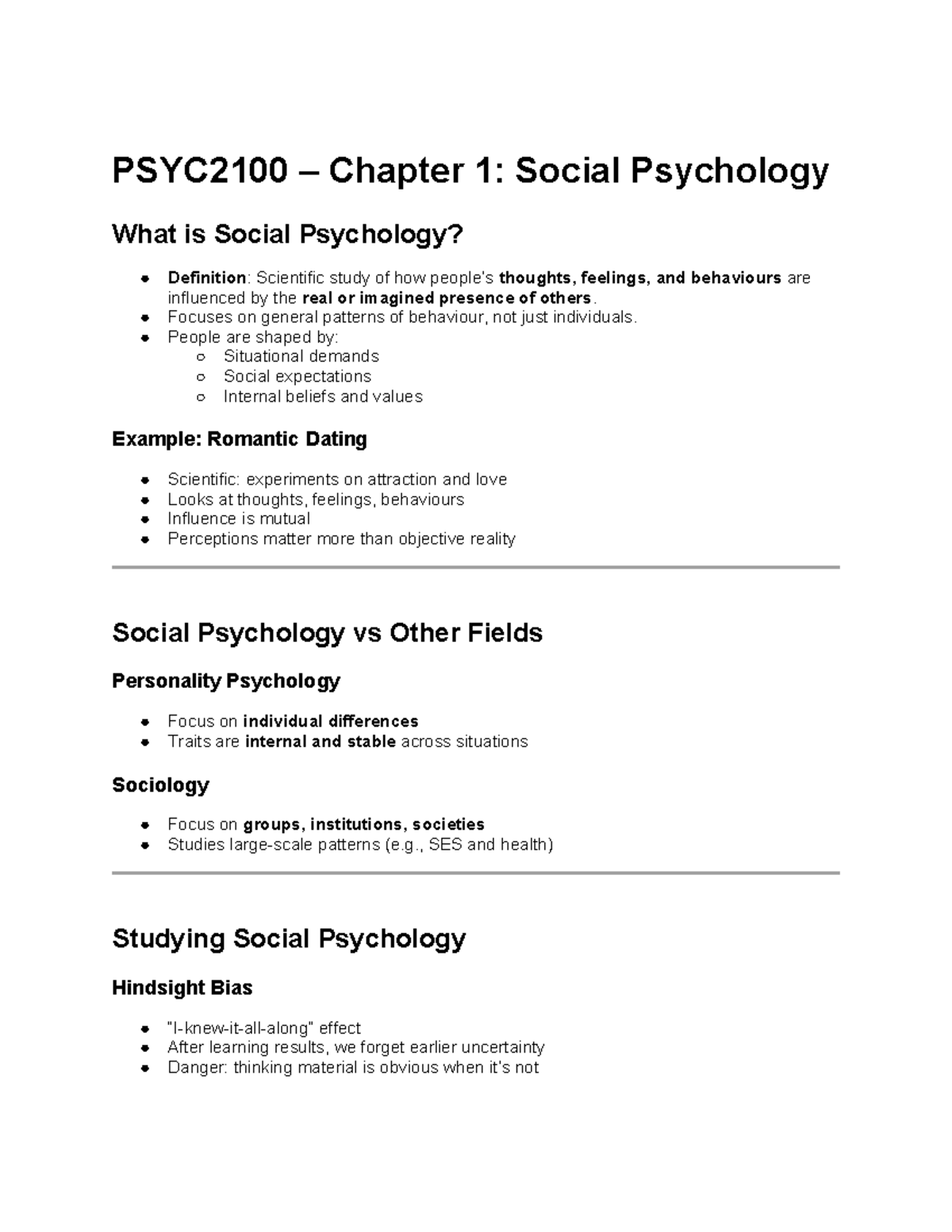 PSYC2100 Chapter 1: Introduction to Social Psychology Concepts - Studocu