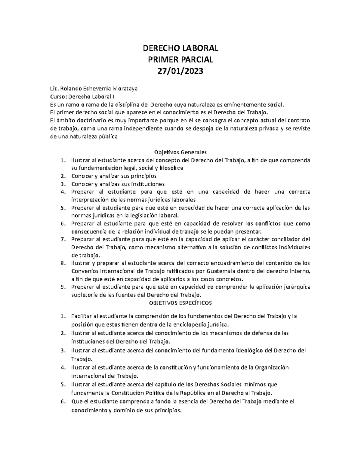 Derecho Laboral I - Primer Parcial Análisis y Fundamentos - Studocu