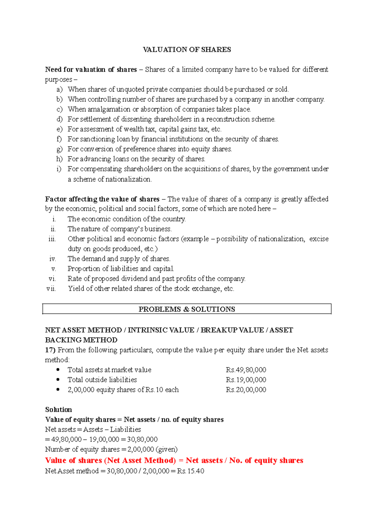 Valuation of Shares: Methods and Calculations for Equity Assessment ...