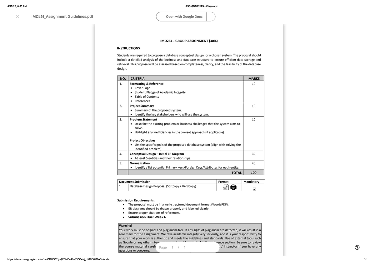 IMD261 Group Assignment Guidelines: Database Design Proposal - Studocu