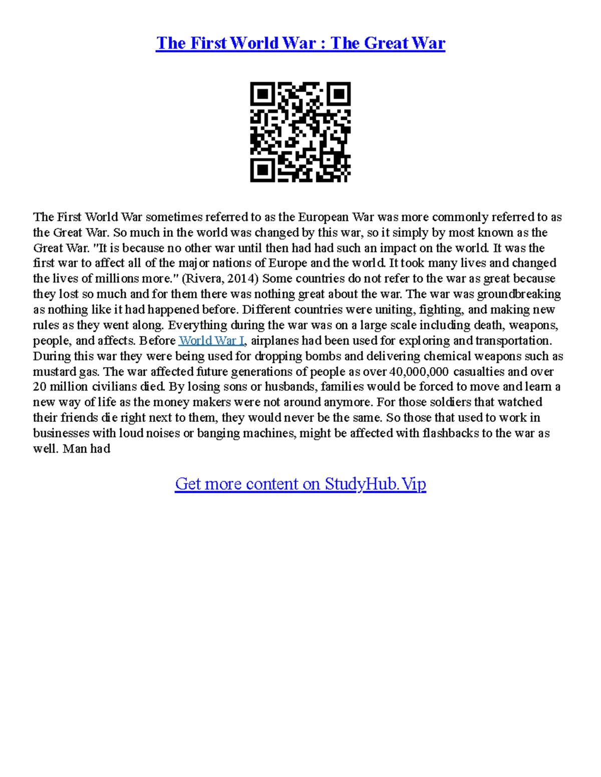 WW1 Essay: Introduction to the Great War's Impact and Causes - Studocu