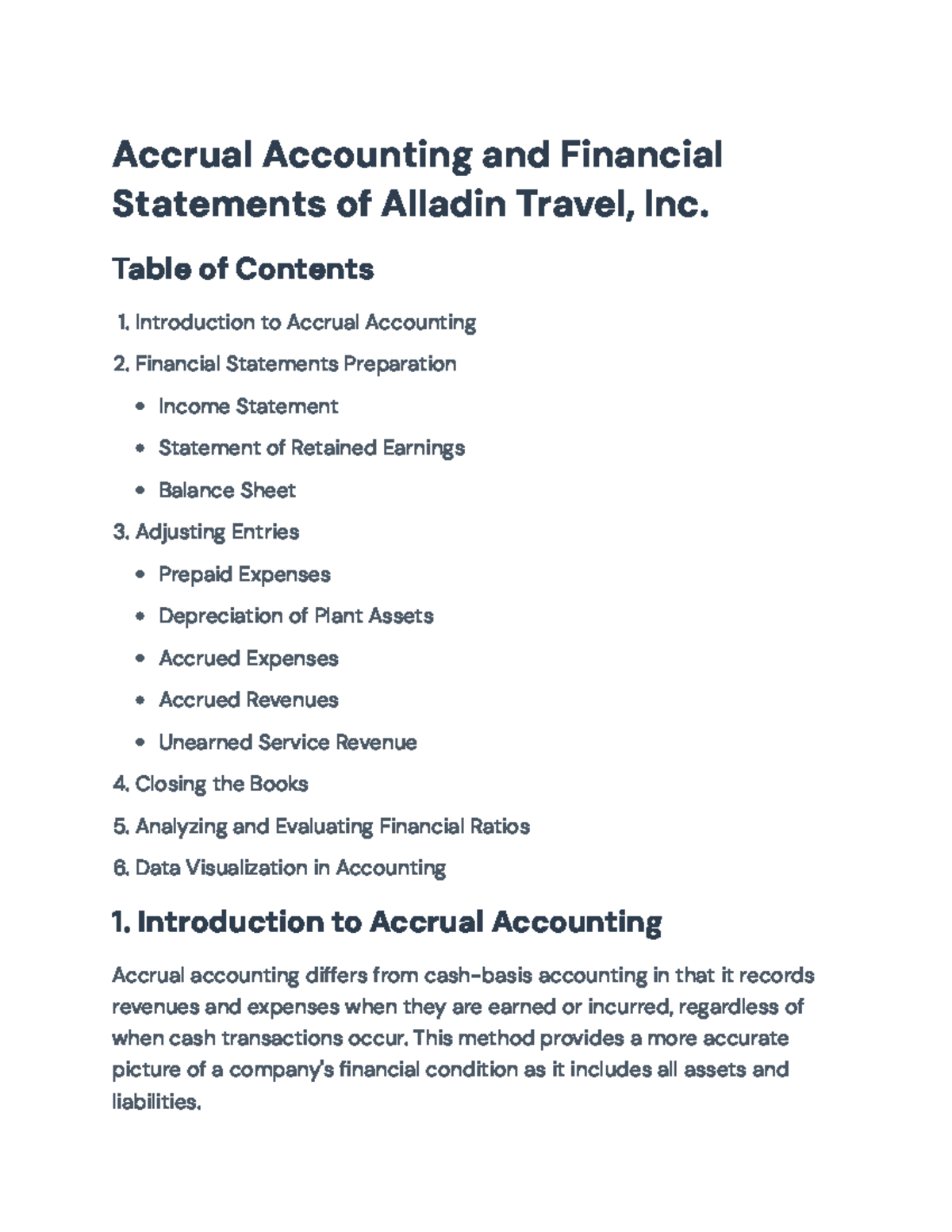 Accrual Accounting and Financial Statements for Alladin Travel, Inc ...
