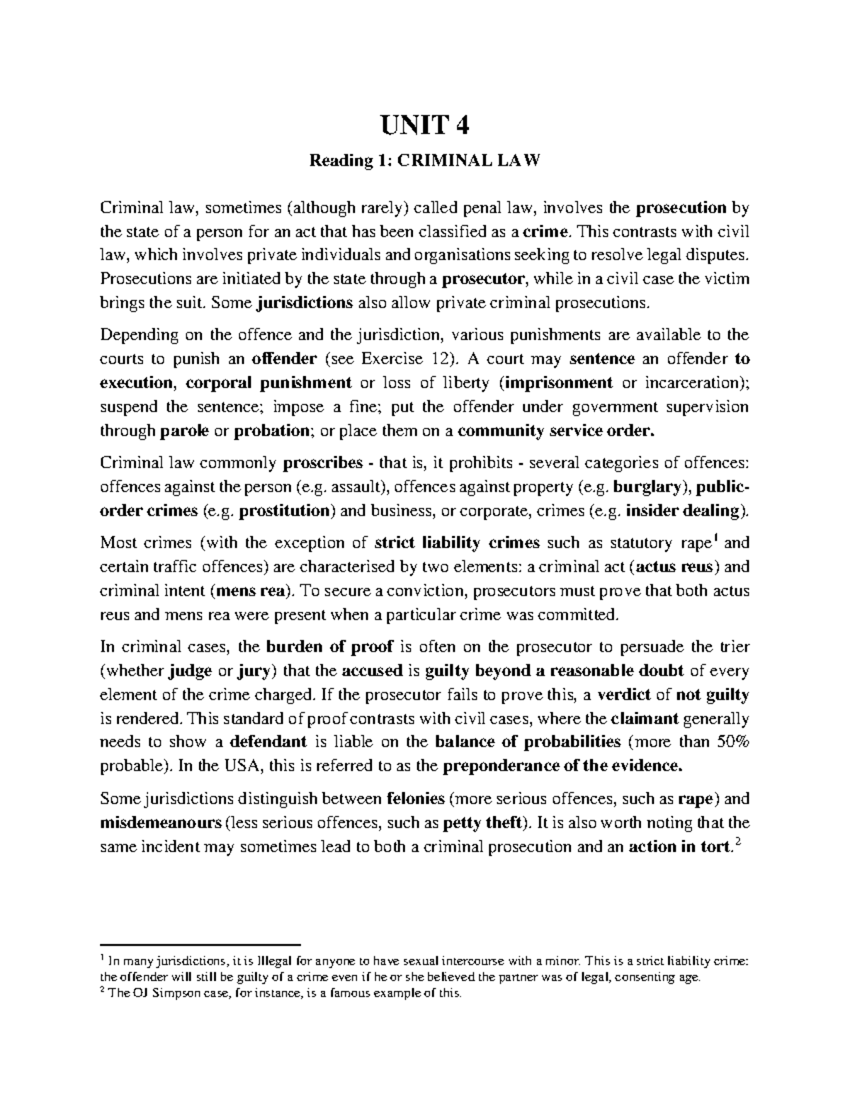 4. UNIT 4 - Criminal Law: Key Concepts and Case Studies - Studocu