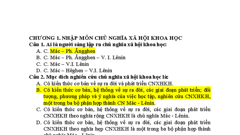 Trắc Nghiệm Chủ Nghĩa Xã Hội Khoa Học - CNXH 2023 - Studocu