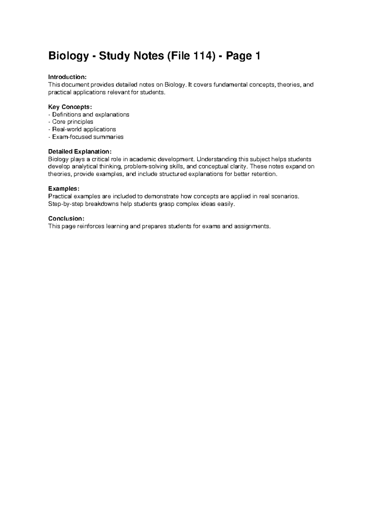 Biology Study Notes (File 114) - Key Concepts & Applications - Studocu