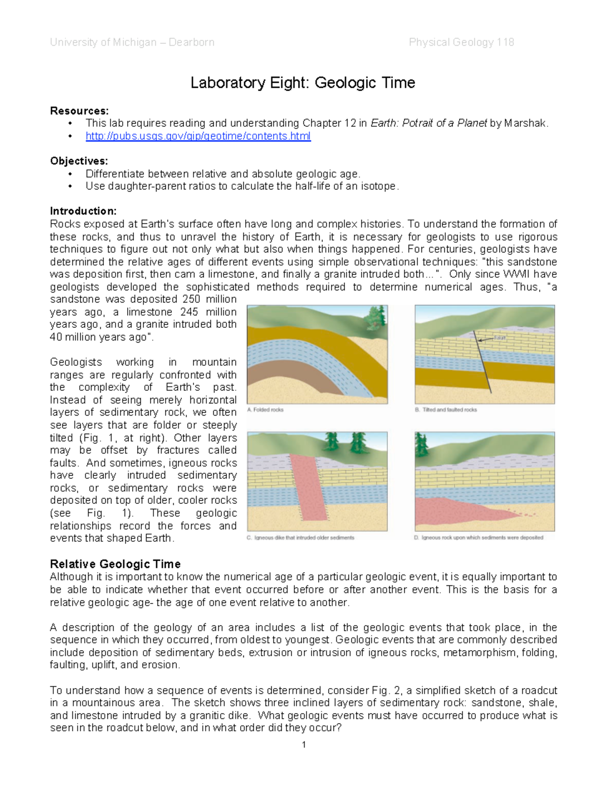 Lab 8 Geologic Time Fall 2018 - University of Michigan Dearborn ...