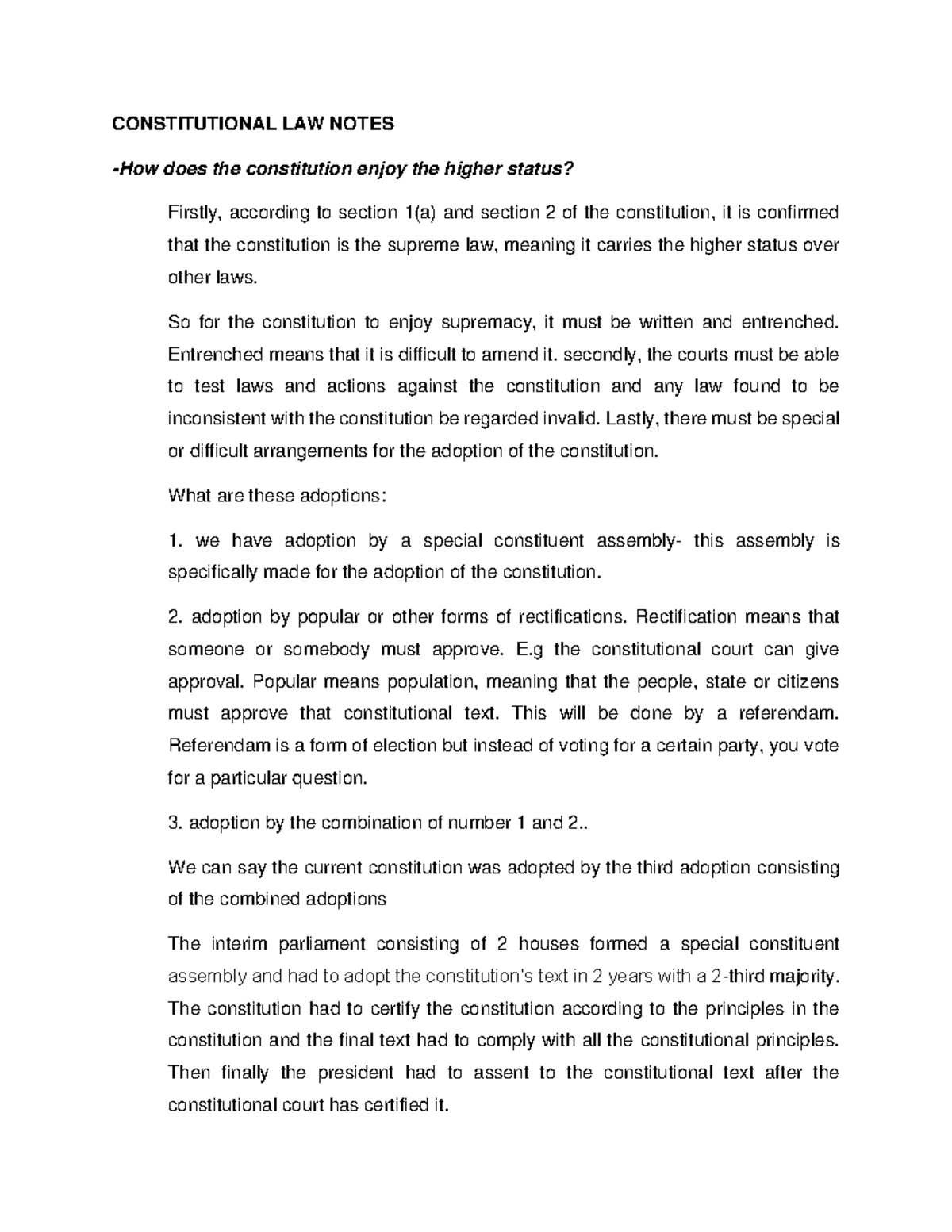 Constitutional law notes - CONSTITUTIONAL LAW NOTES -How does the ...