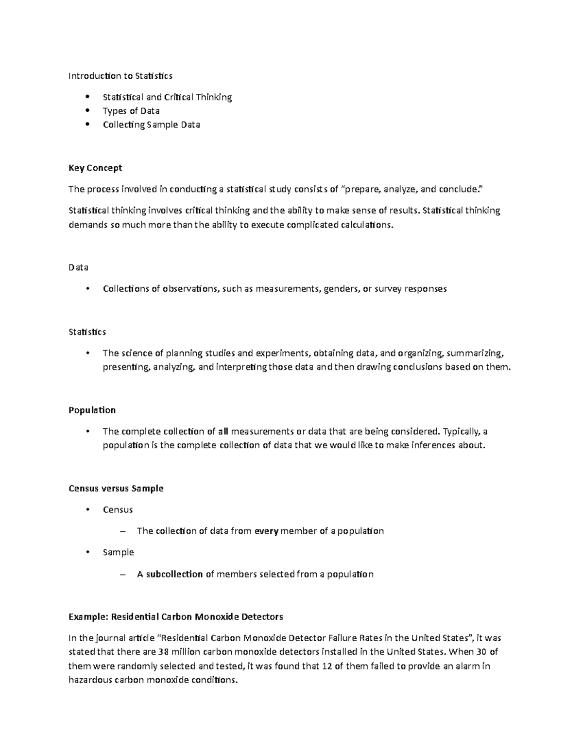 Lecture Notes 1 - Introduction to Statistics Statistical and Critical ...