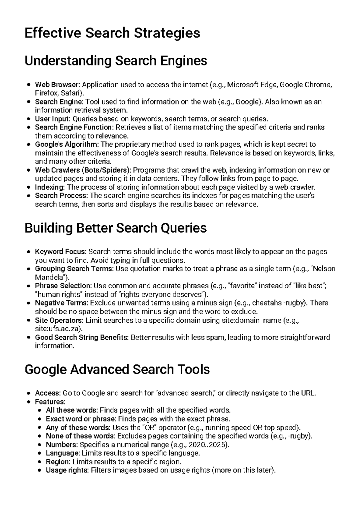 Effective Search Strategies: Lect 3 Study Guide on Search Engines - Studocu