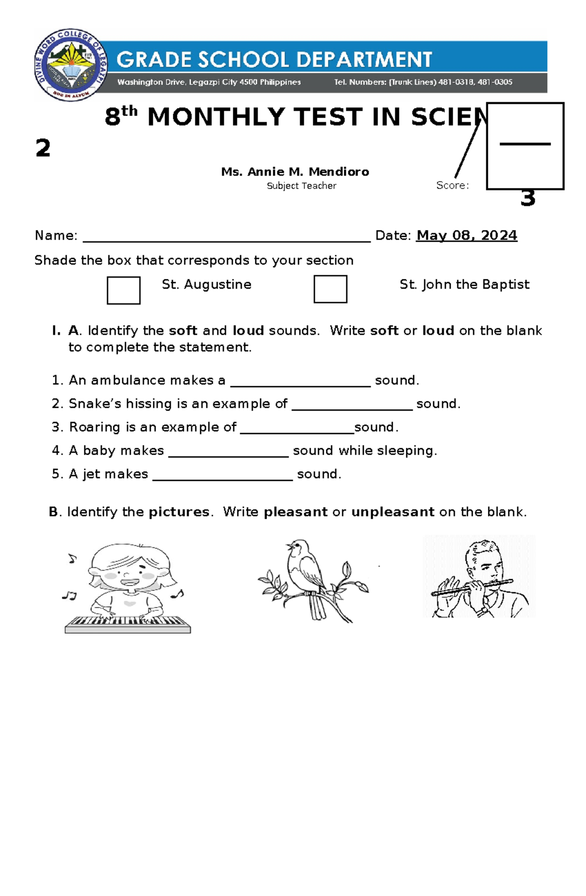 8th Monthly- Examinatio Science - 8 th MONTHLY TEST IN SCIENCE 2 ...