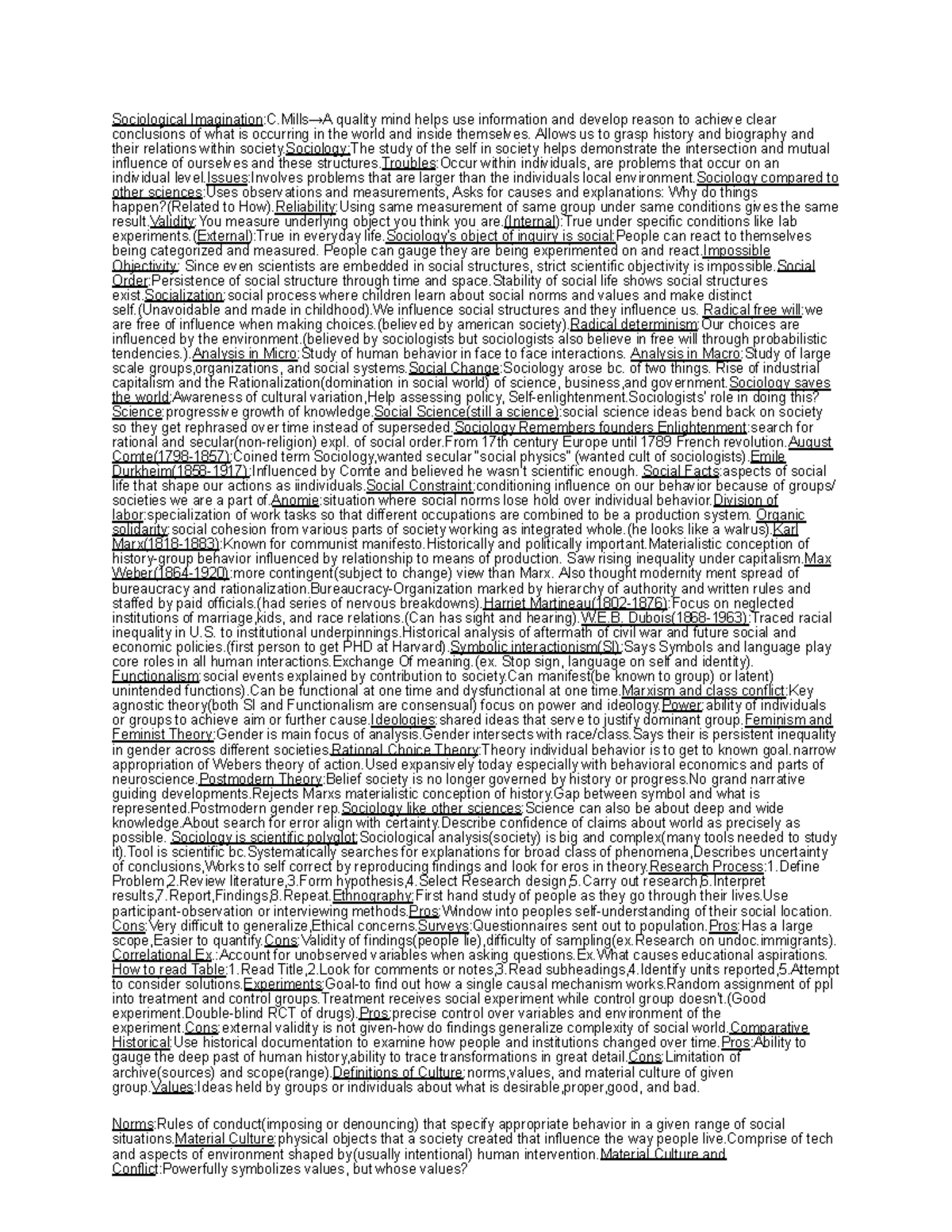 SOC MID 1 Cheat Sheet: Key Concepts and Theories in Sociology - Studocu