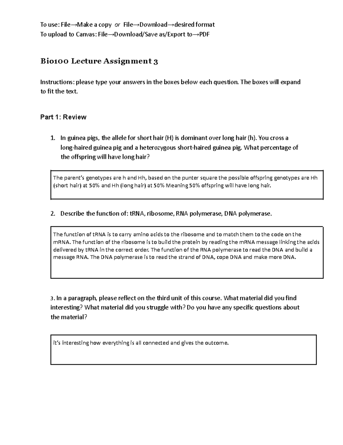 Bio100 Lecture Assignment 3: Genetics and Telomeres Insights - Studocu