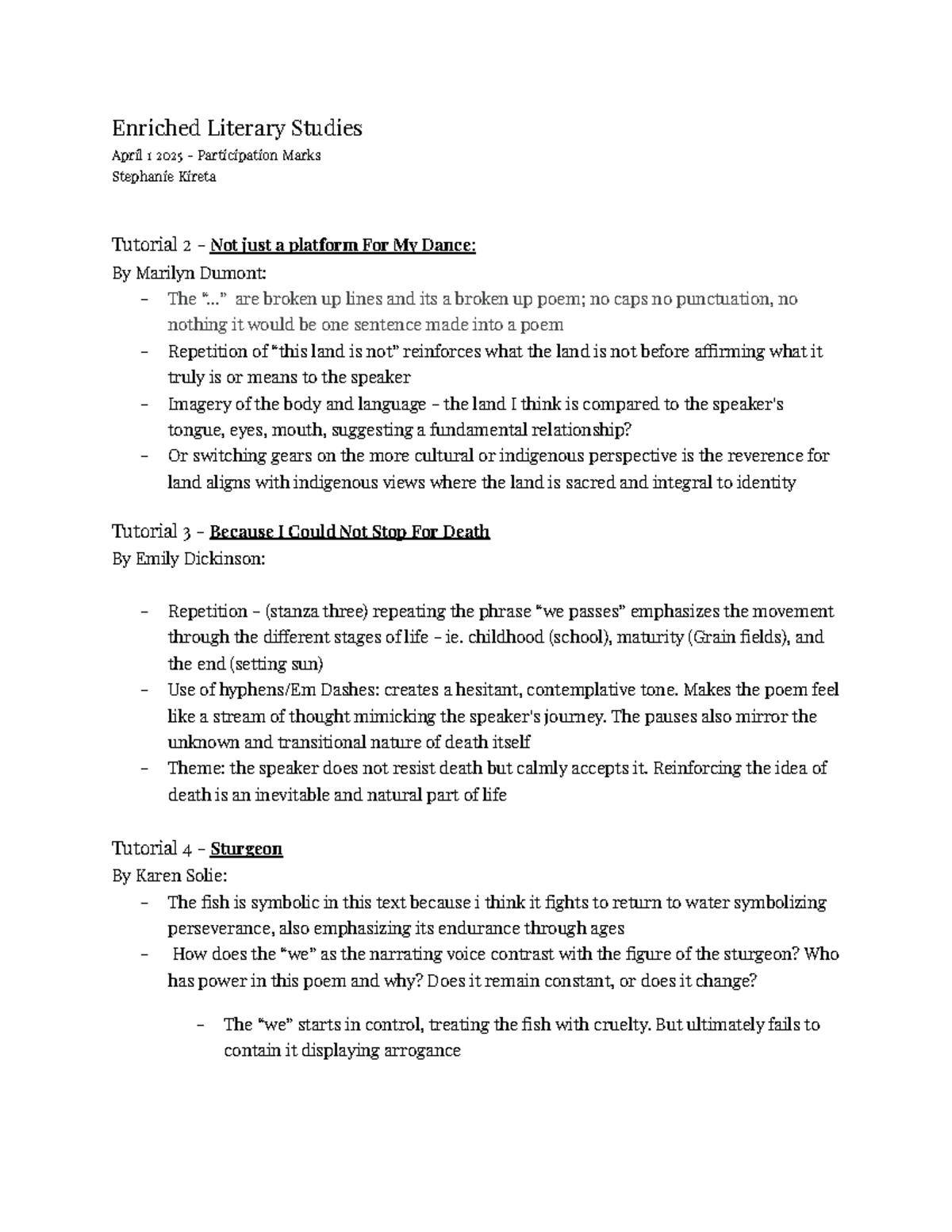 EN 165 - Final Exam Tutorial Notes on Literary Analysis - Studocu