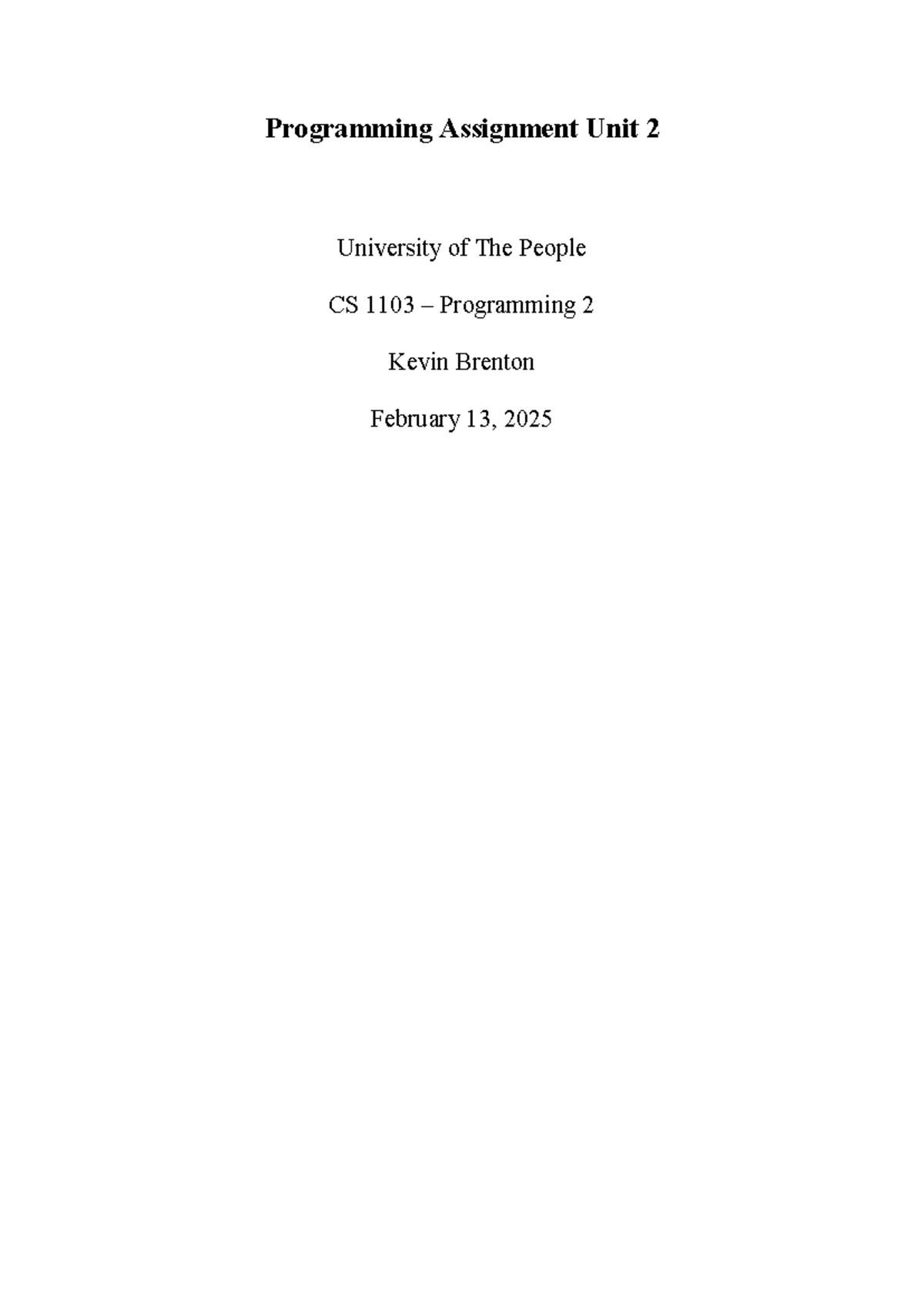 CS 1103 - Programming Assignment UNIT 2 - Programming Assignment Unit 2 ...
