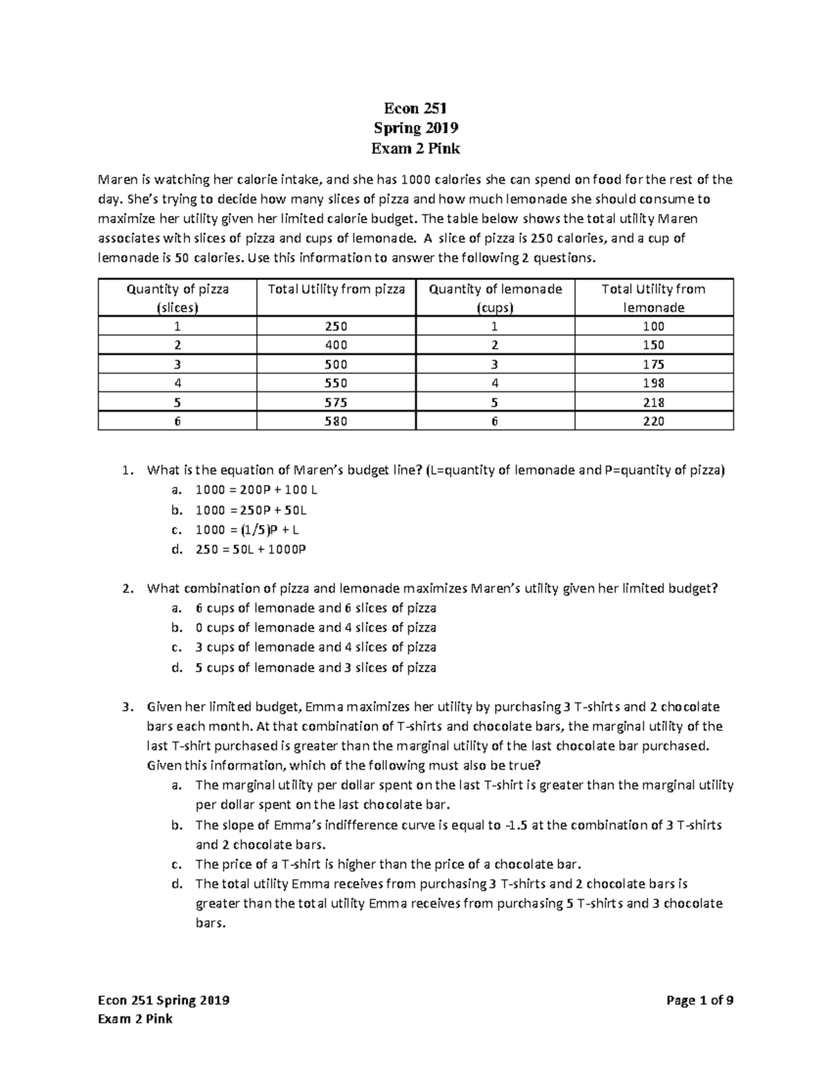 Econ 251 Spring 2019 Exam 2 Study Guide - Studocu