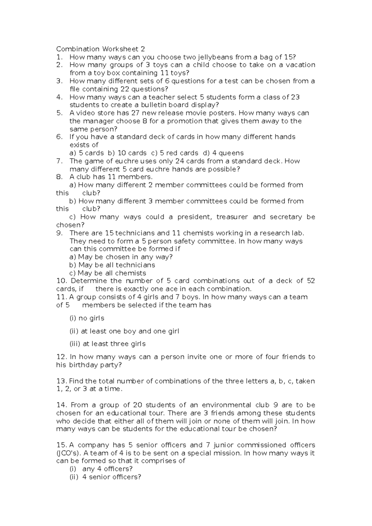 Combinations W2 - Solving Combination Word Problems - Studocu