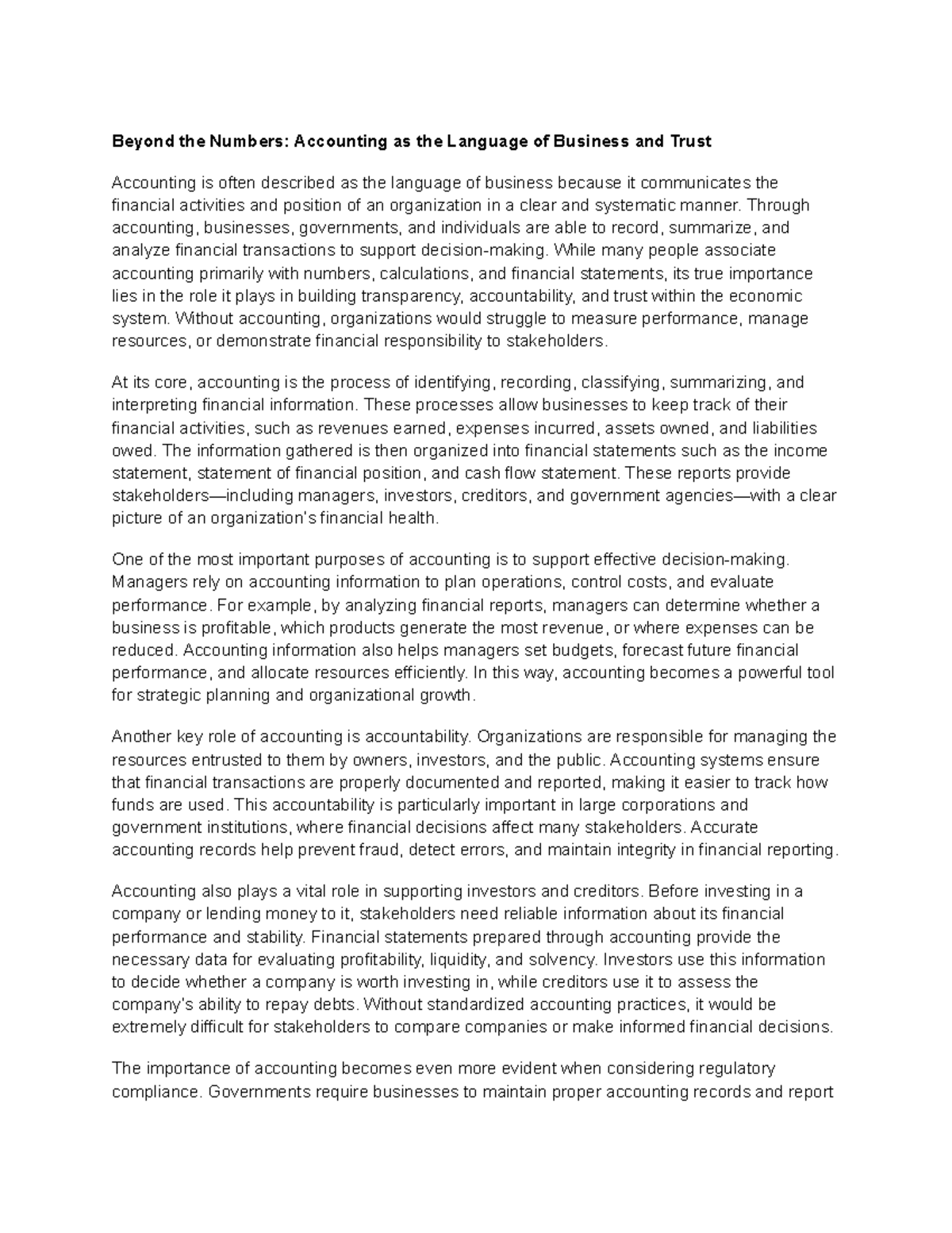 ACCT 101: The Role of Accounting in Business Trust and Transparency ...