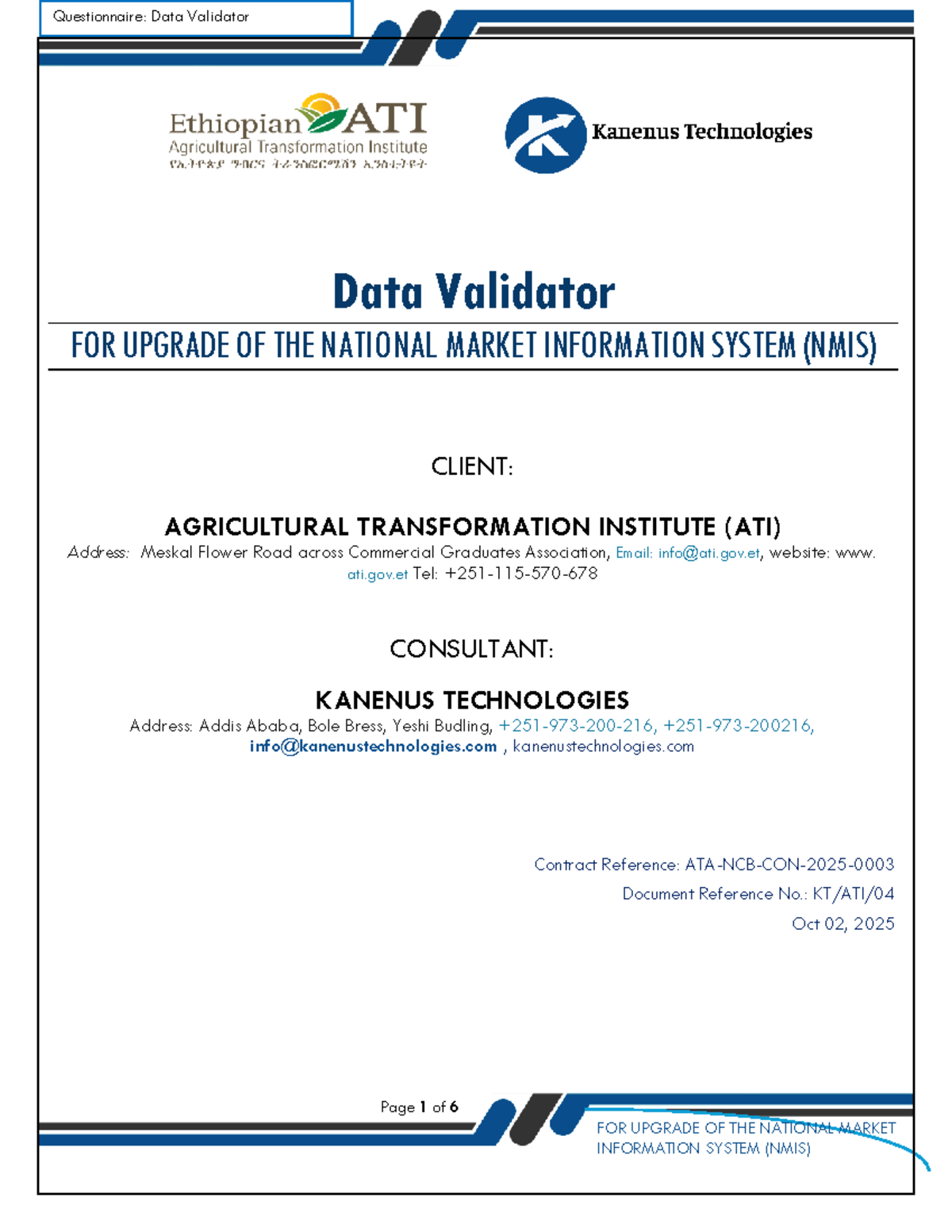 04 NMIS Upgrade: Data Validator Questionnaire for ATI - Studocu