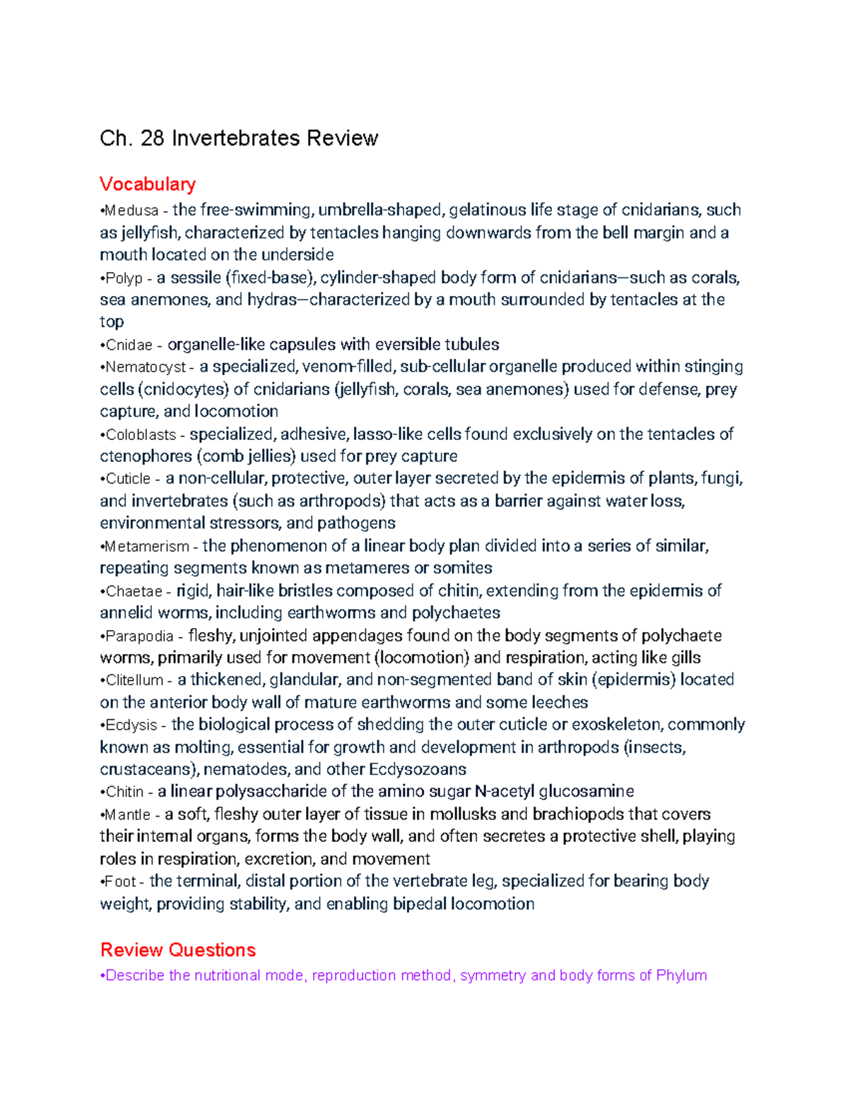 BIOL 102 Exam 2 Review - Hightower Lecture Notes - Studocu