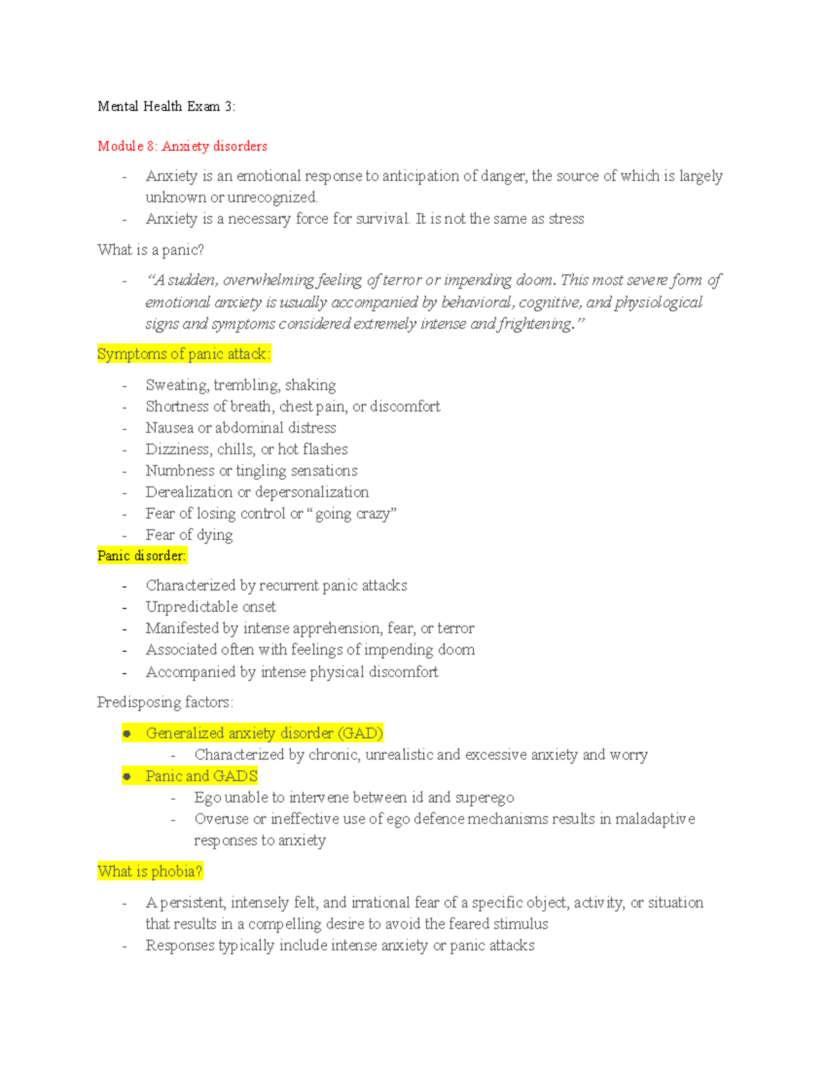 Mental Health Exam 3: - exam 3 notes review - Mental Health Exam 3 ...