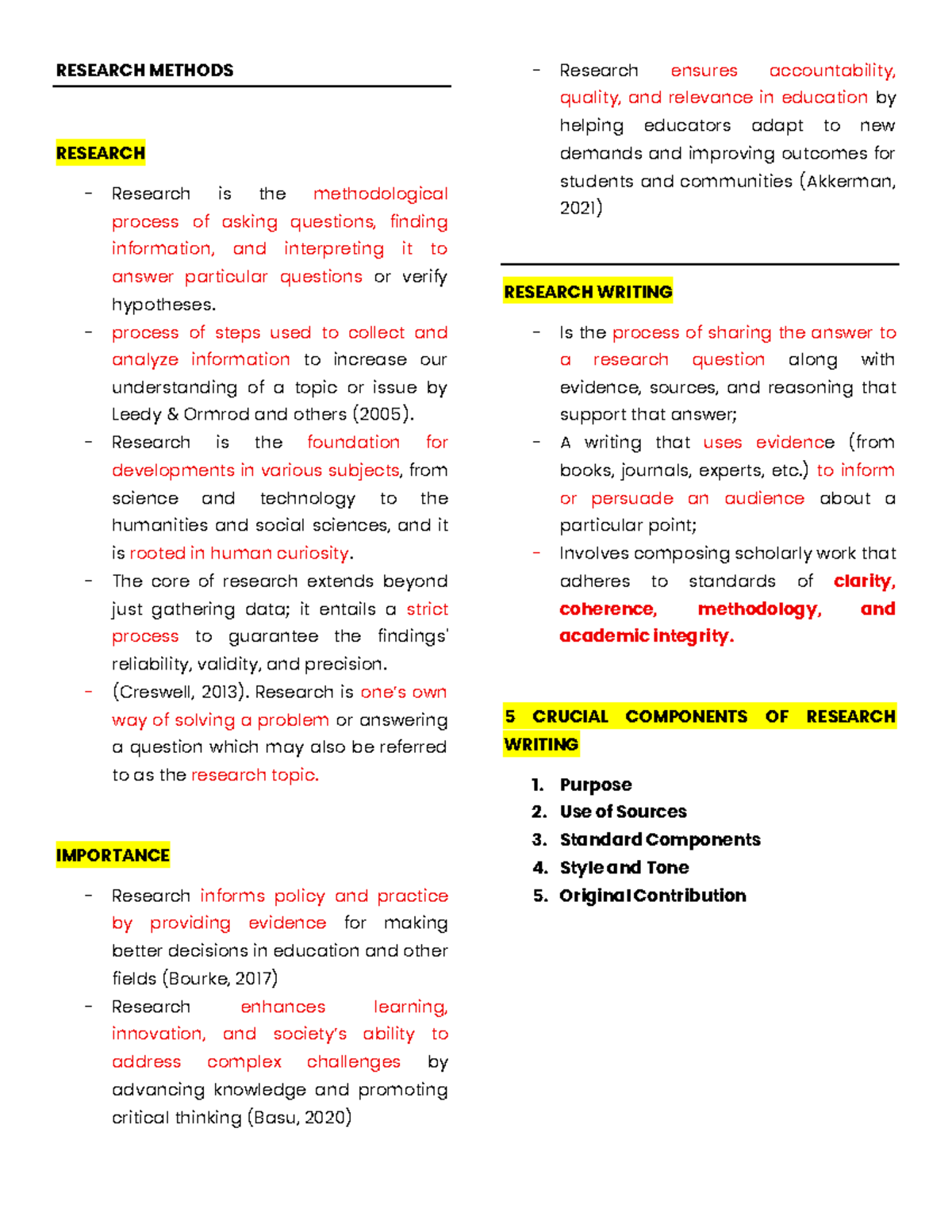 RESEARCH METHODS (RESEARCH LECTURE NOTES) - Key Concepts and Components ...