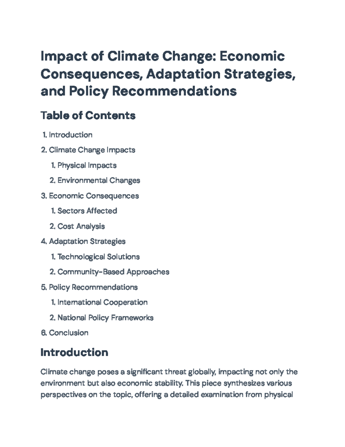 Economic Impacts and Policy Insights on Climate Change Adaptation ...