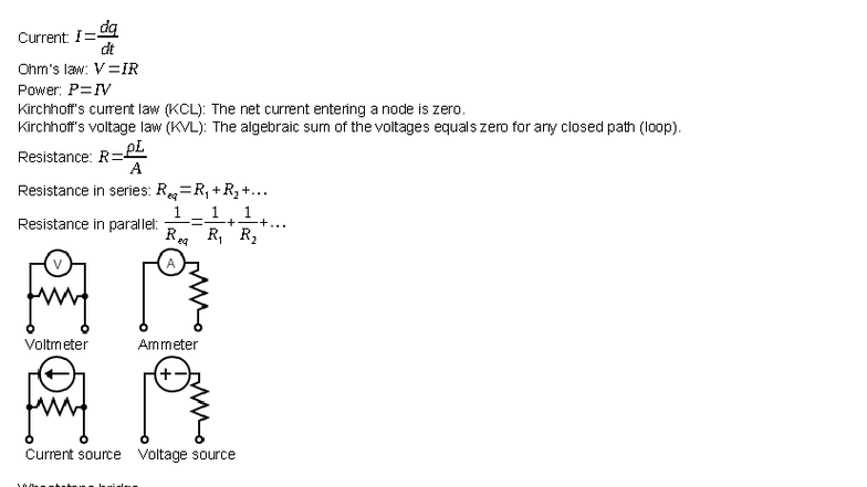 ME2104 Cheatsheet - Current: I = dq dt Ohm’s law: V =IR Power: P=IV ...