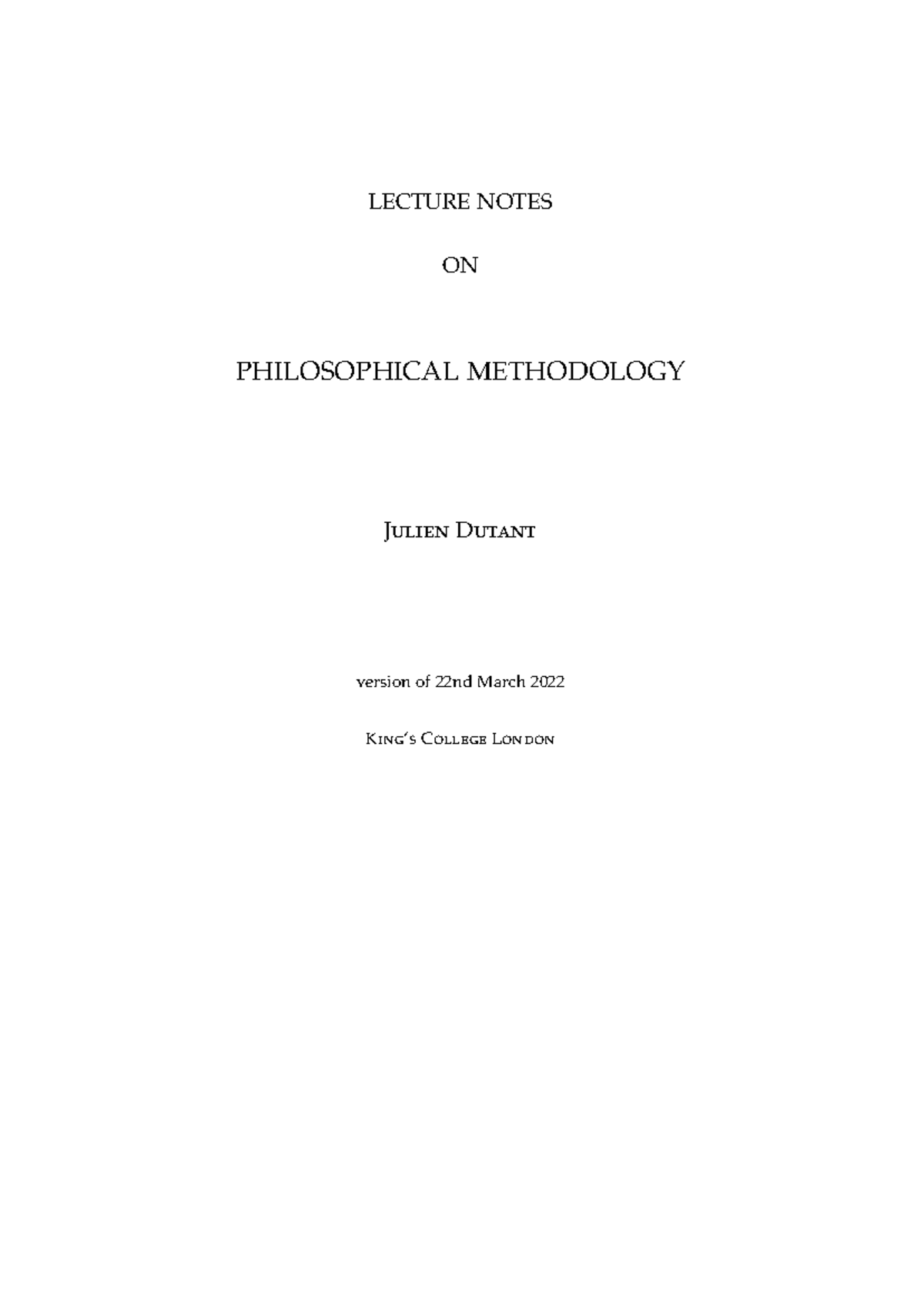 LECTURE NOTES ON PHILOSOPHICAL METHODOLOGY (2021) - Studocu